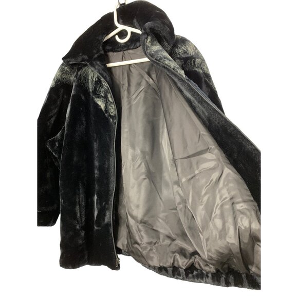 Vintage 90s Hillmoor NY Black Faux Fur Coat Zip Size L/XL RD10707 Teddy EUC USA - Picture 6 of 10